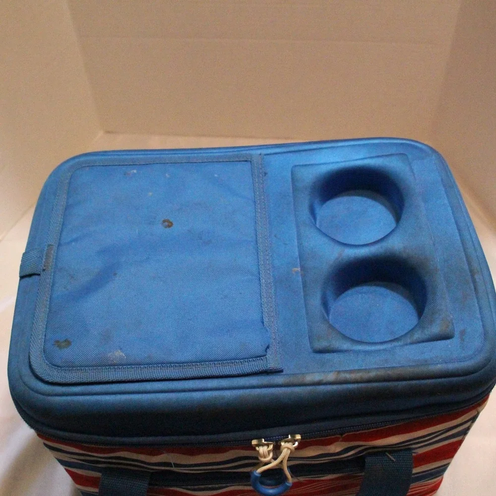 Target Blue Red Striped Insulated Lunch Cooler Bag Drink Holders Picnic Travel‎